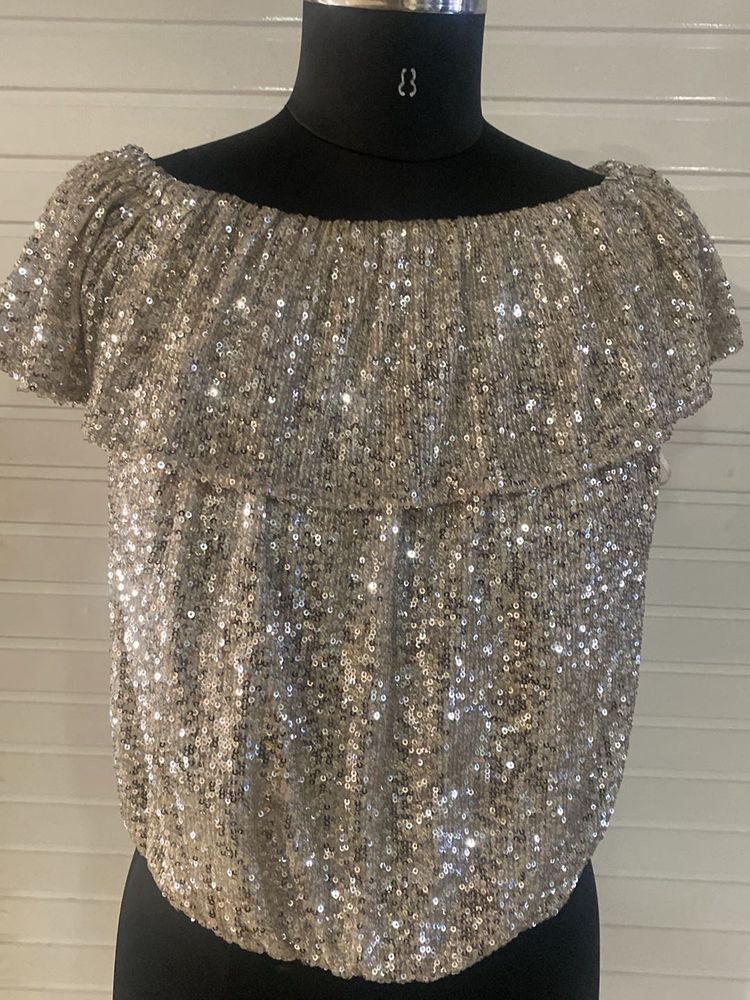 Party Wear Cover story Top Silver Sequence