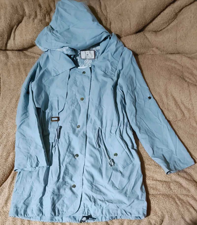 Light Blue Hooded Trench Coat