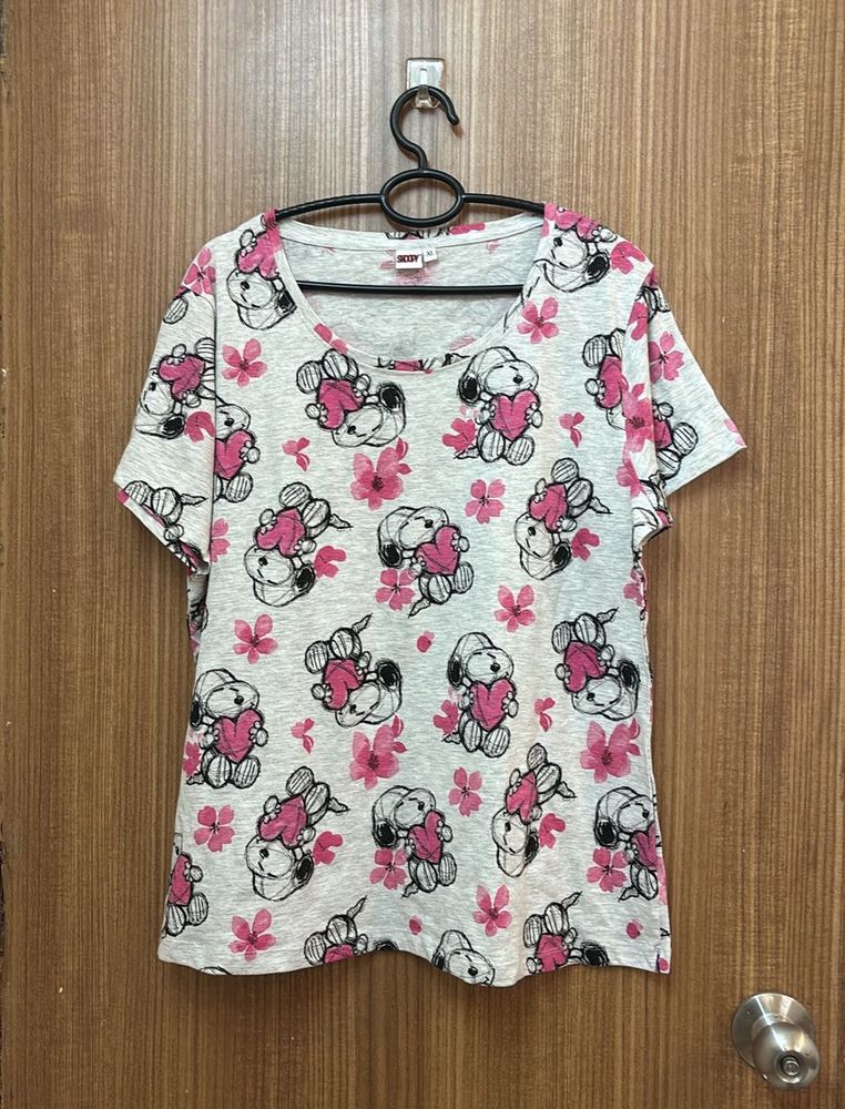 Grey Cute Snoopy Print Tee
