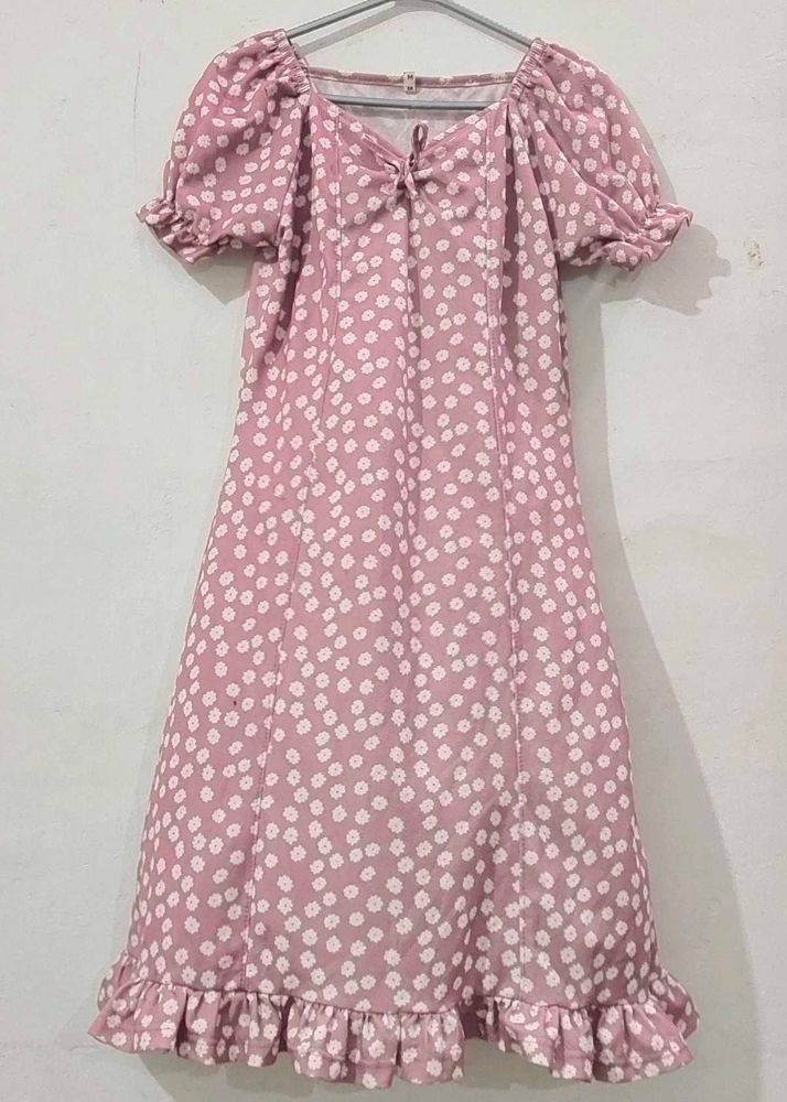 Pink Polka Dot Midi Dress