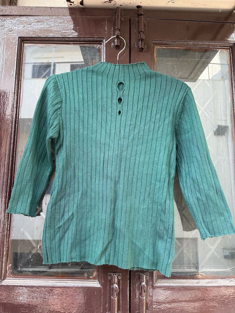 Green Ribbed Mock Neck Top