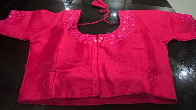 Pink Embroidered Saree Blouse