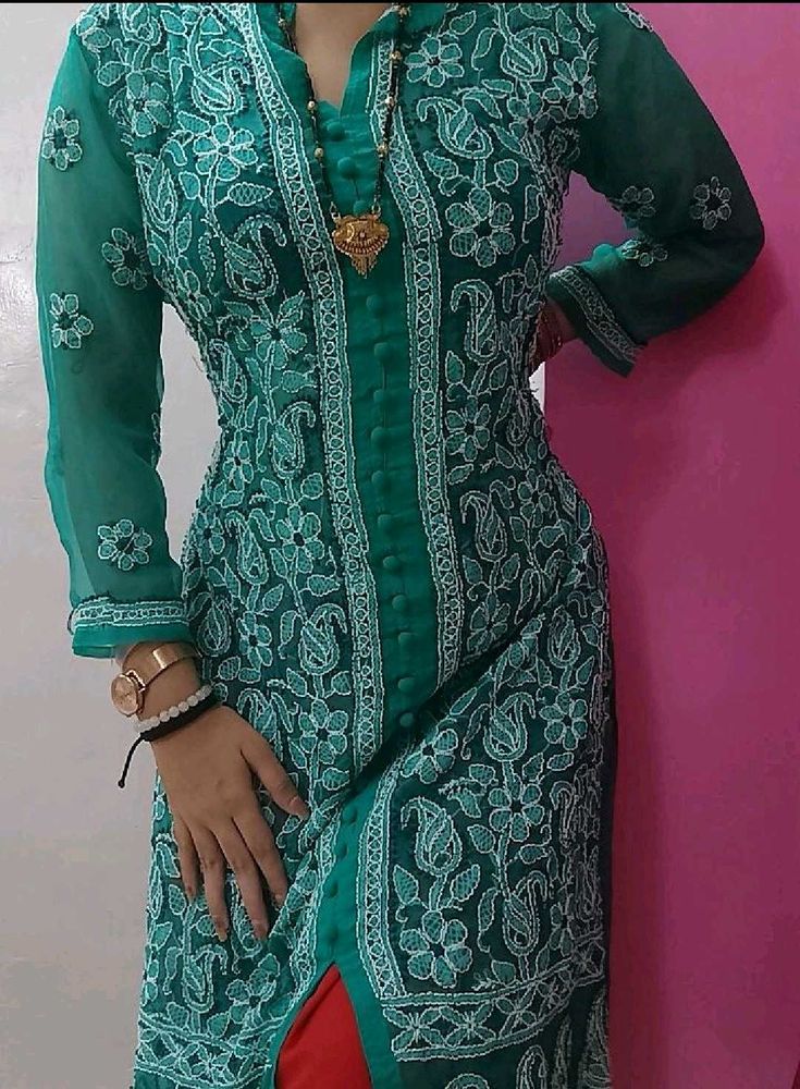 Elegant Embroidered Chikankari Kurta Without Inner