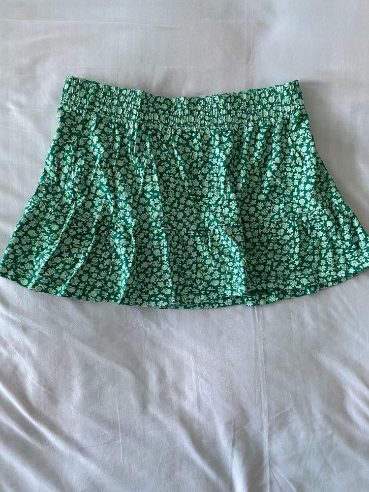 Green Floral Mini Skirt