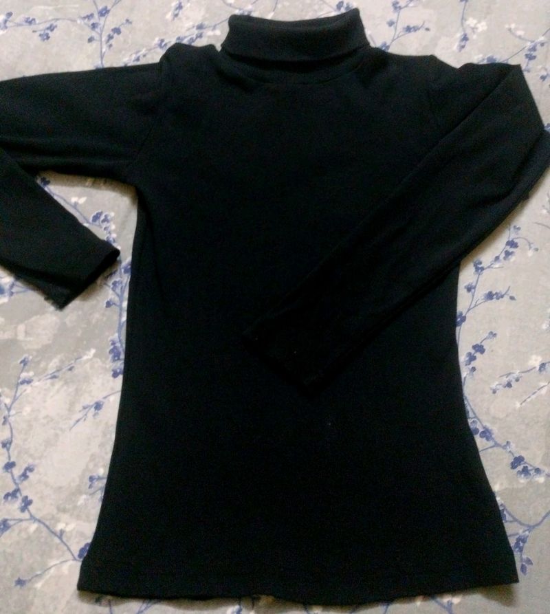 Palm Tree Ribbed Black High Neck Top