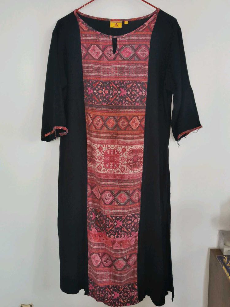 Half Printed Black Kurta