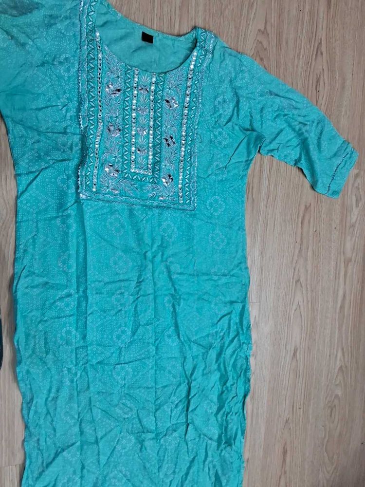 Teal Embroidered Kurti