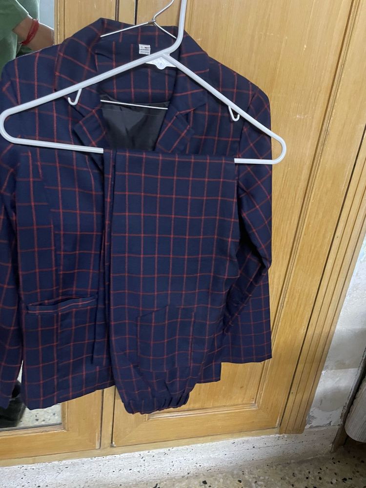 Navy &amp; Red Plaid Suit Set