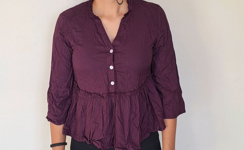 Purple Ruffled Peplum Top