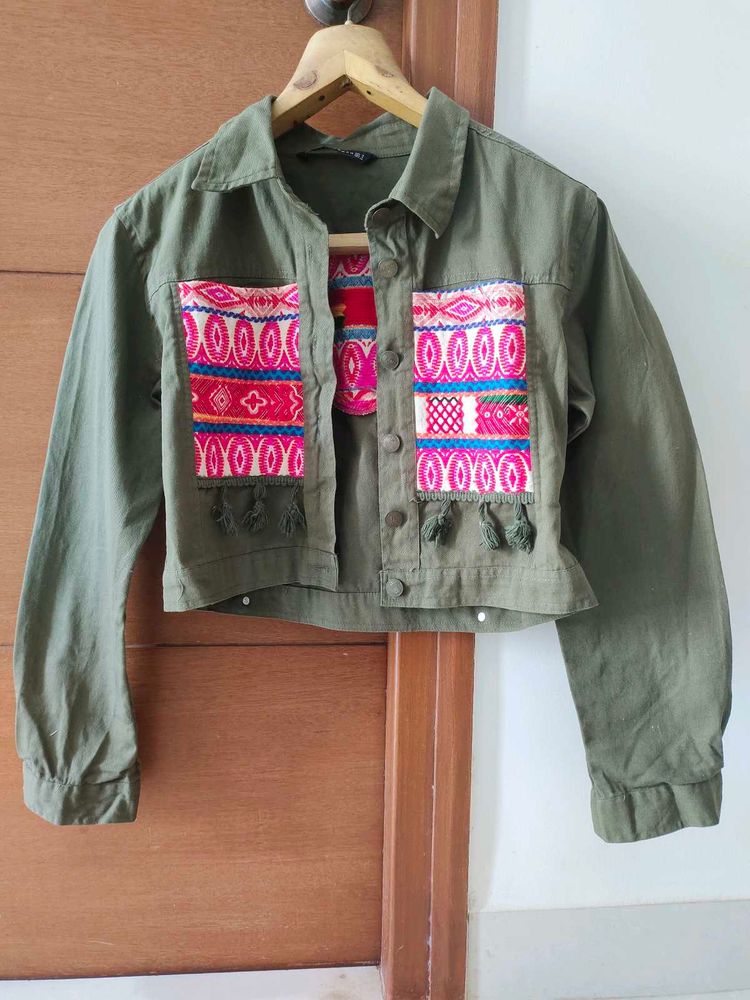 Boho Embroidered Olive Jacket