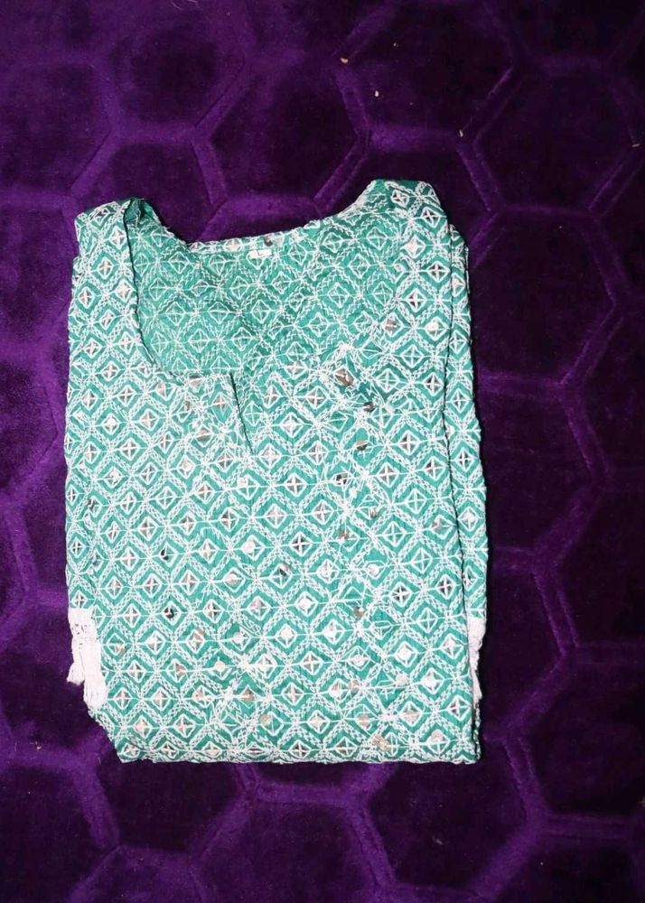 Teal Geometric Embroidered Kurti