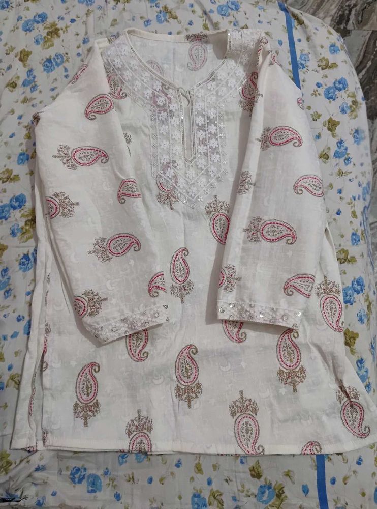 White Paisley Print Kurti