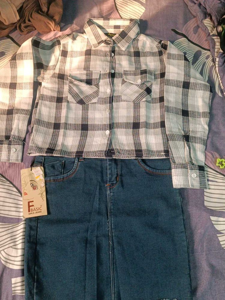 Denim Skirt And Shirt