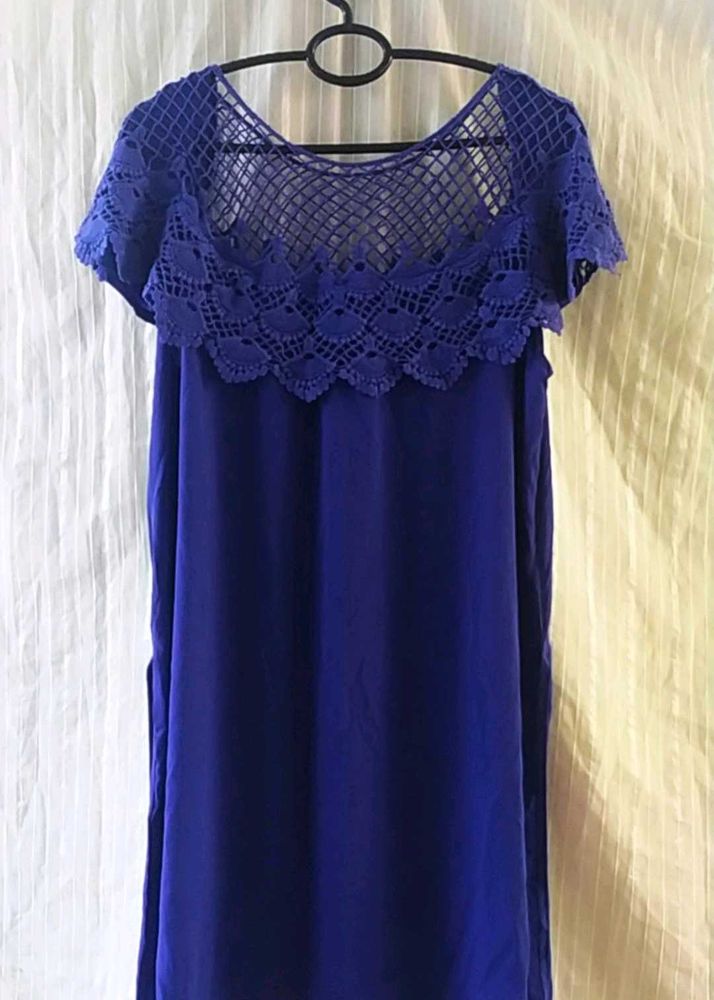 Elegant Blue Crochet Dress