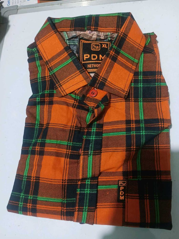 PDM Orange Plaid Flannel - XL