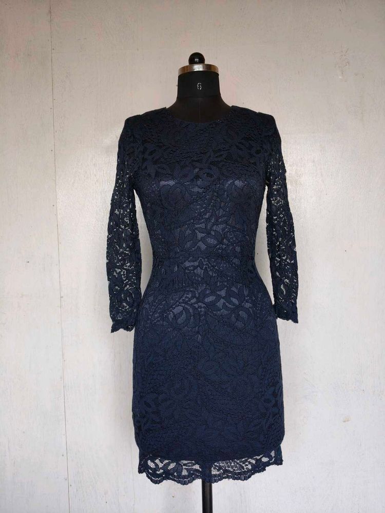 Navy Lace Long Sleeve Dress