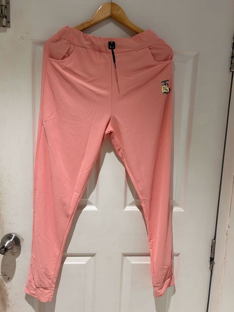 Peach Joggers with Embroidered Detail