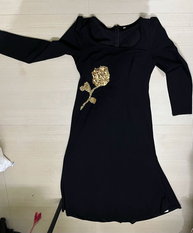 Black Dress with Gold Rose Detail