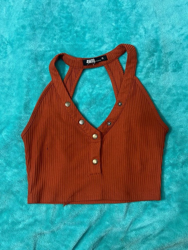 Rust Ribbed Halter Top