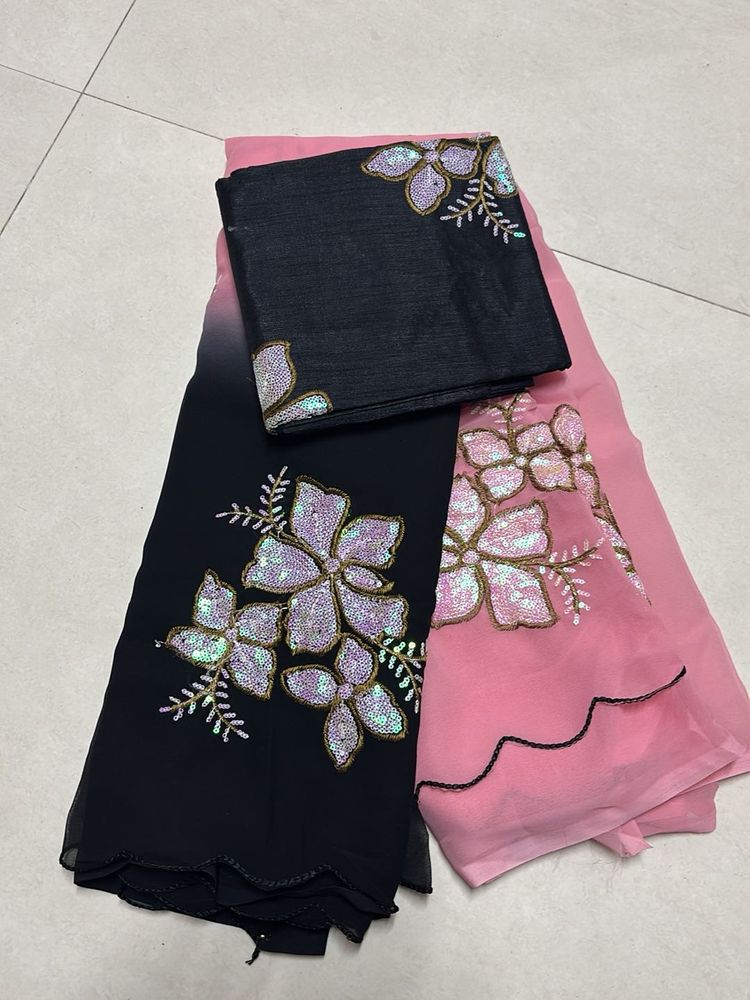 Elegant Black &amp; Pink Saree