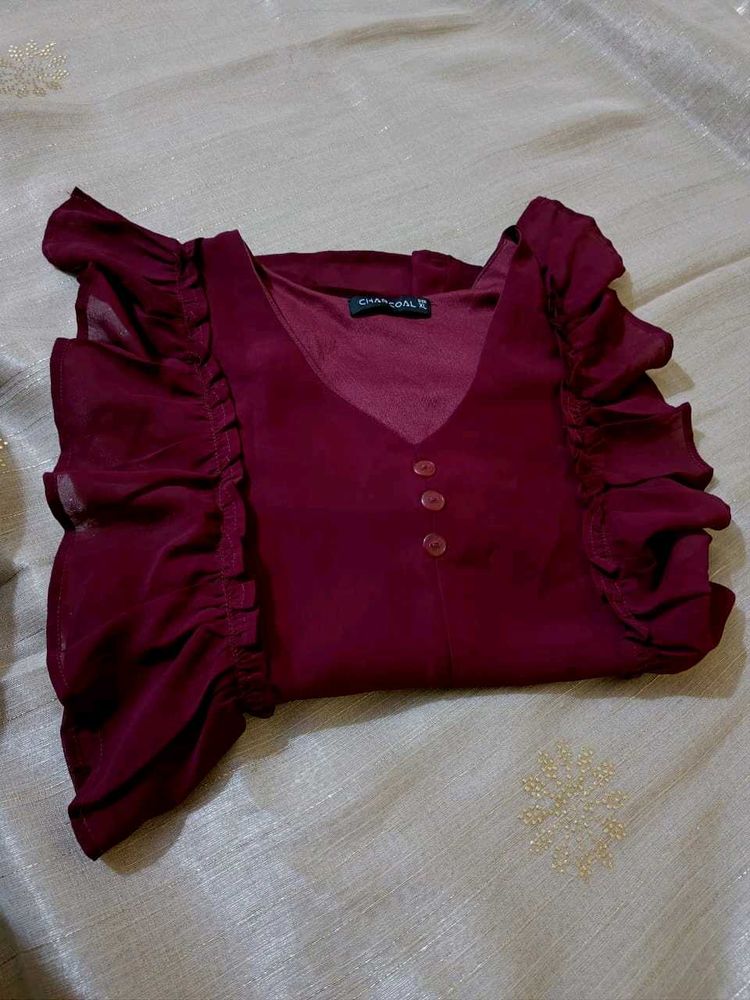 Elegant Maroon Ruffle Top