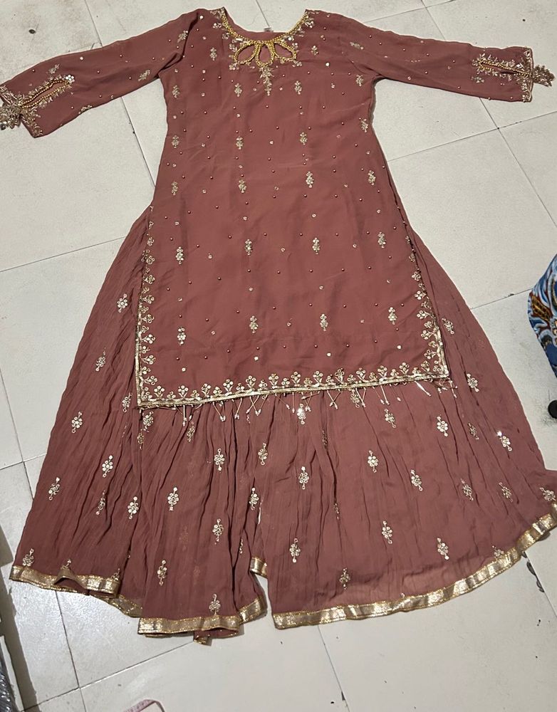 Elegant Brown &amp; Gold Embroidered Indian Outfit