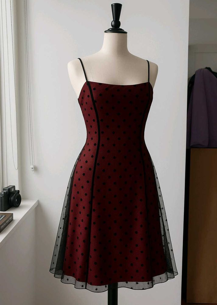 Maroon Polka Dot Mini Dress