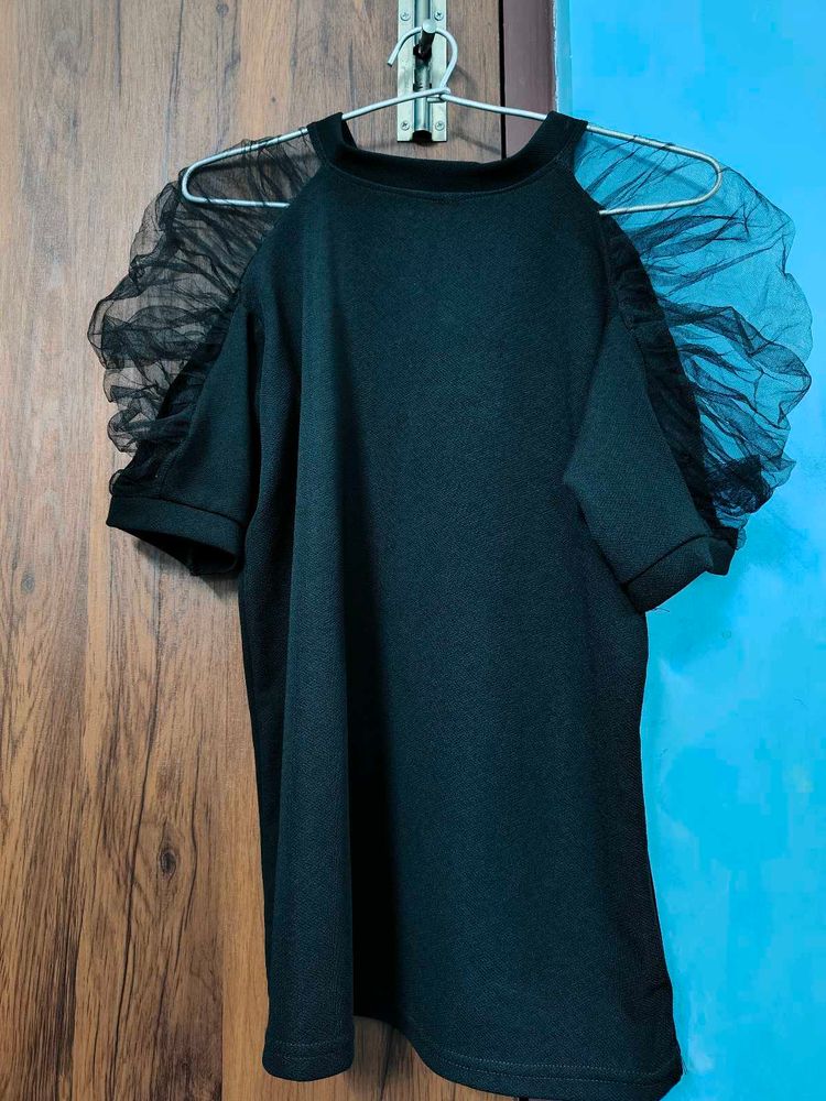 Black Tulle Sleeve Top