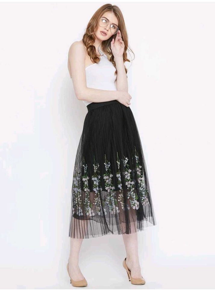 Floral Embroidered Tulle Skirt