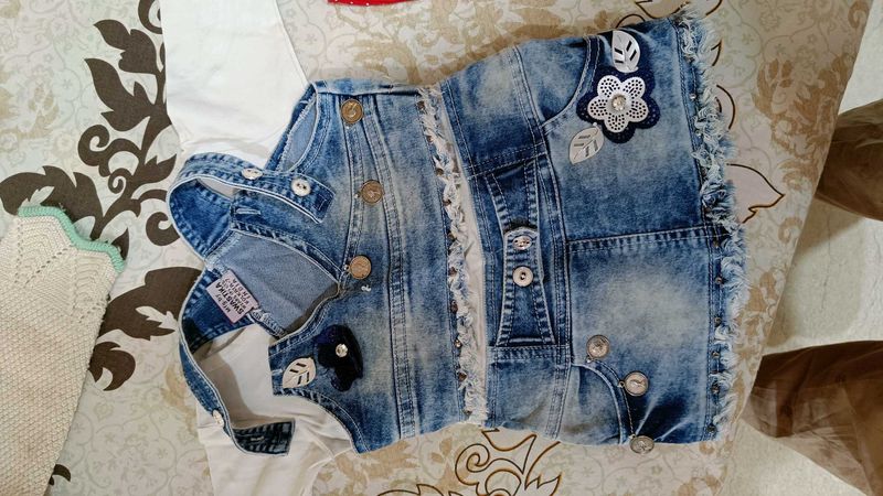 Denim Dress with Floral Accent