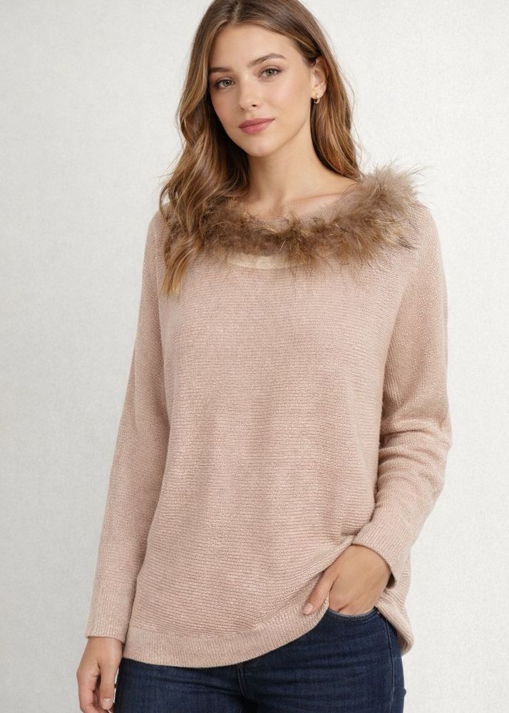 Elegant Feather Trim Sweater