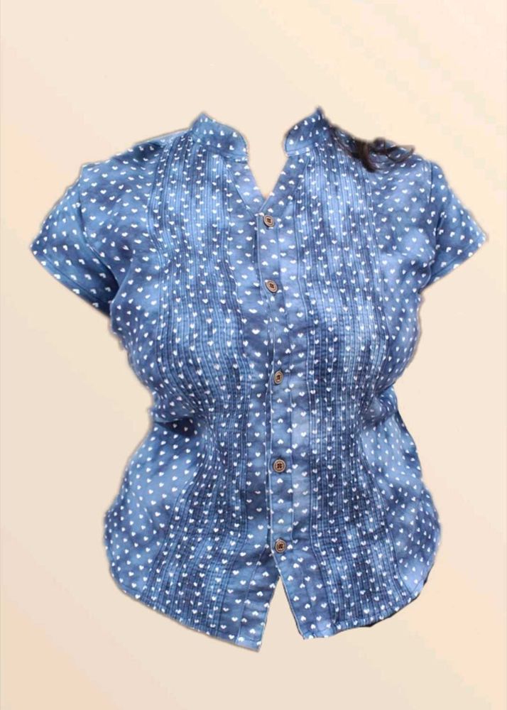 💠Blue Heart Dot Pintuck Blouse💠
