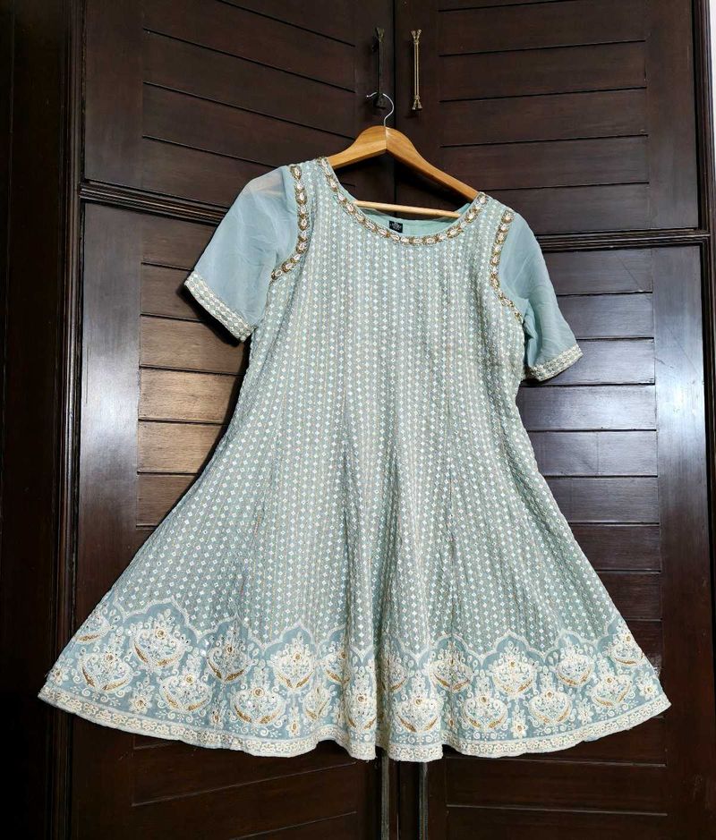 Women Festive Green Embroidered Anarkali Kurta