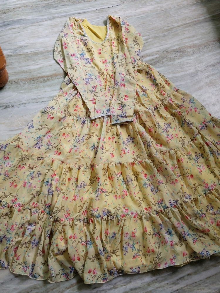 Yellow Layered Anarkali For Haldi