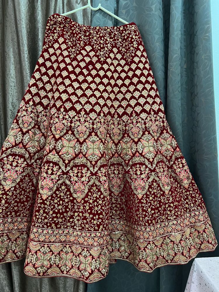 Elegant Maroon Velvet Lehenga Skirt