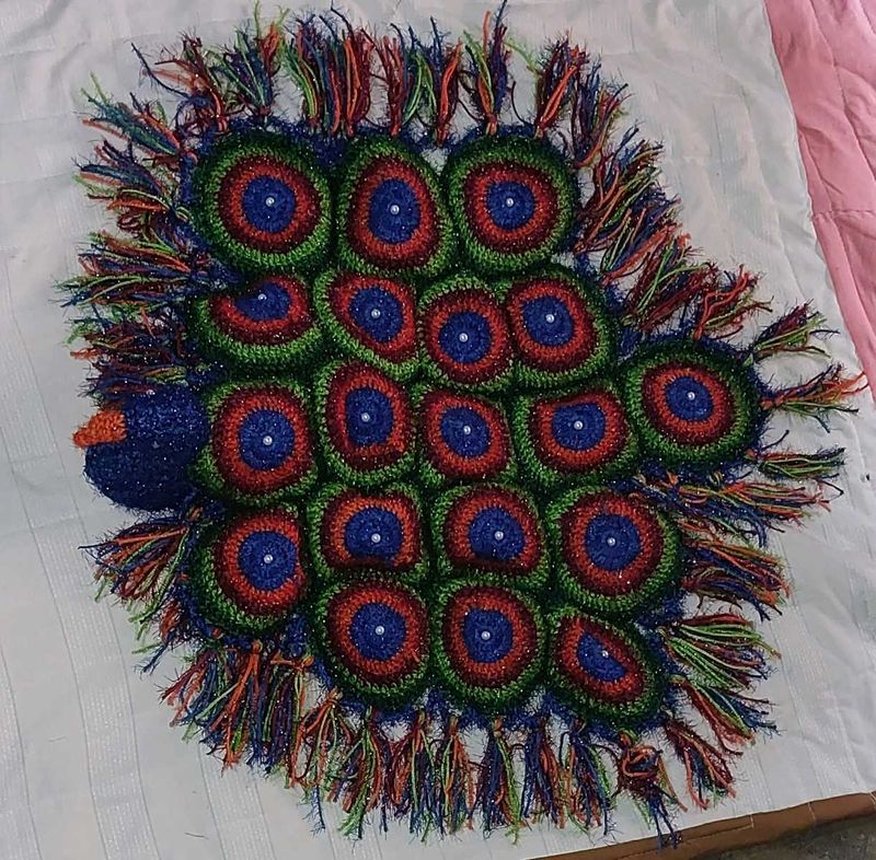 Handmade Crochet Peacock Table Art
