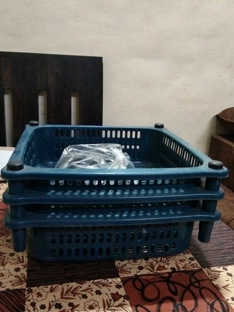 Blue Plastic Storage Baskets