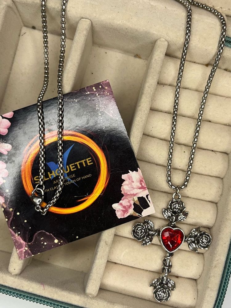anti-tarnished rose with heart cross necklace