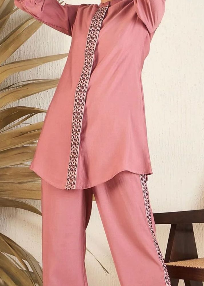 Elegant Mauve Co-ord Set, floral embroidered s