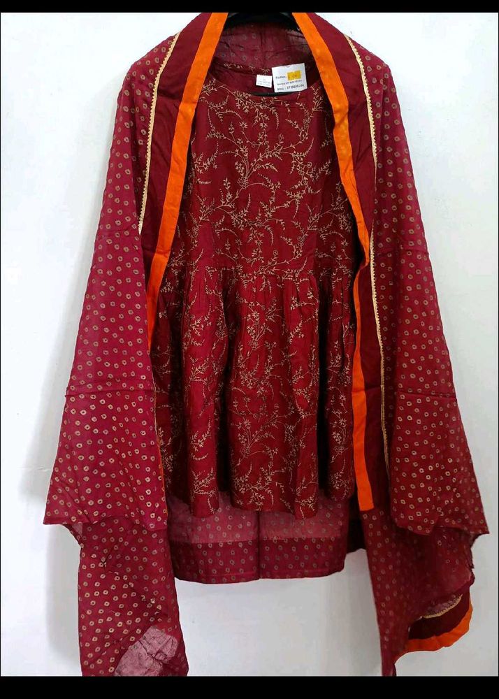 Maroon Ethnic Dress with Shawl