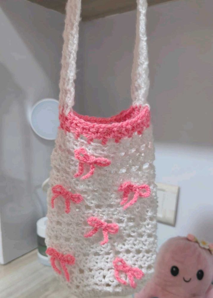 Crochet Bow bottle holder bag