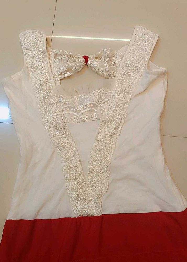 Elegant Red &amp; White Dress party wear
