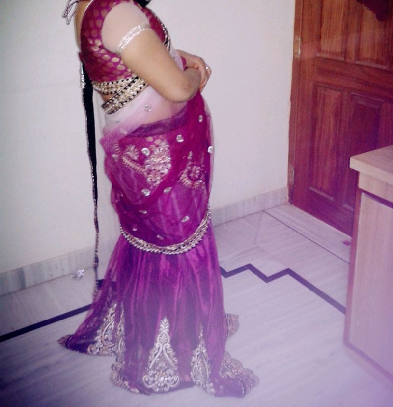 Heavy Work Lehanga Cum Saree With Stitched Blous