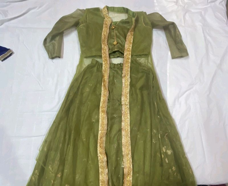 Olive Green Embellished Lehenga Set