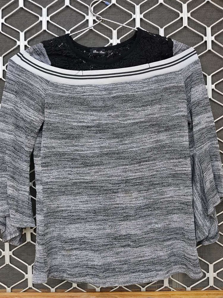 Gray Off-Shoulder Top