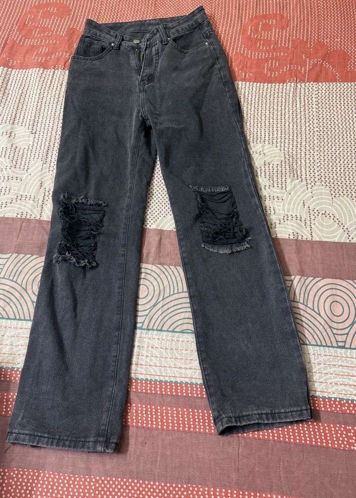 Ripped Black Wide Leg Jeans