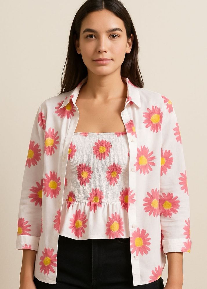 PRETTY FLOWER PRINT TOP AND SHIRT SET FOR GIRLS
