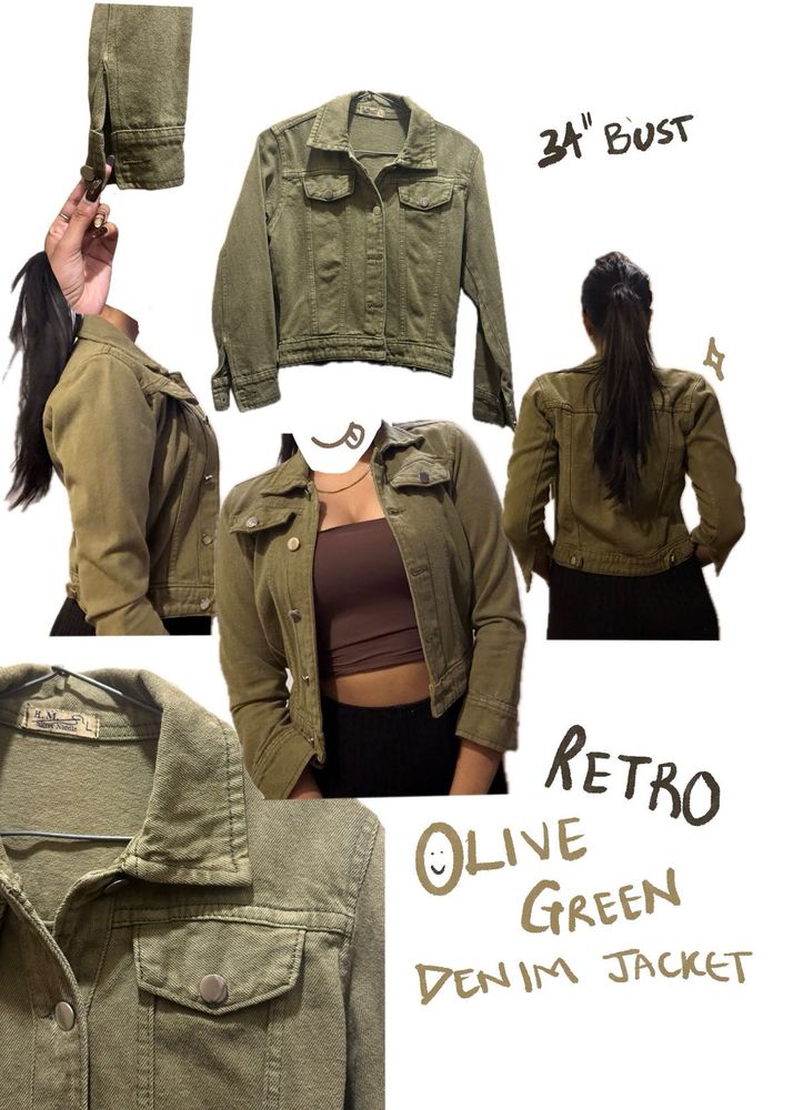 Retro Olive Green Denim Jacket