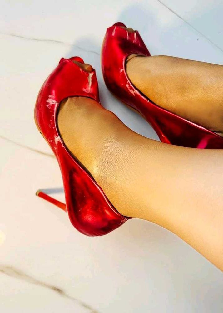 Metallic Heels Red 4 Inch Heel