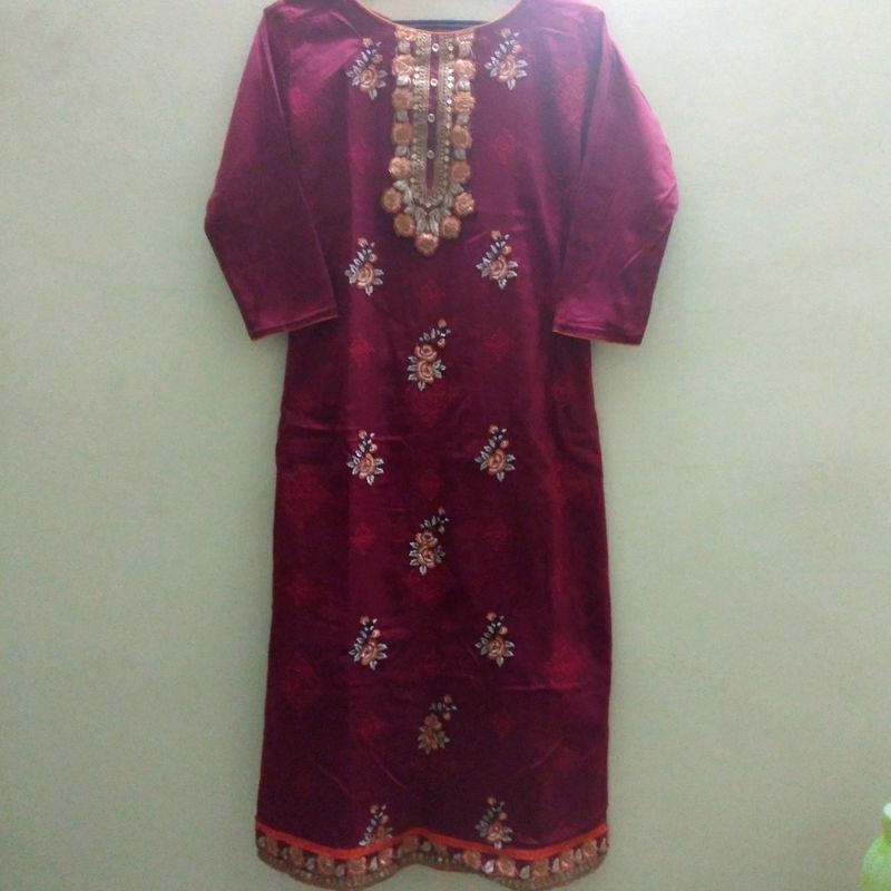 Maroon Embroidered Kurti